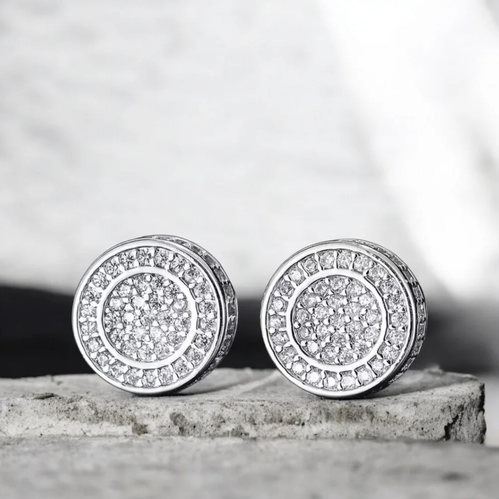 Mens Silver Micropave Earrings